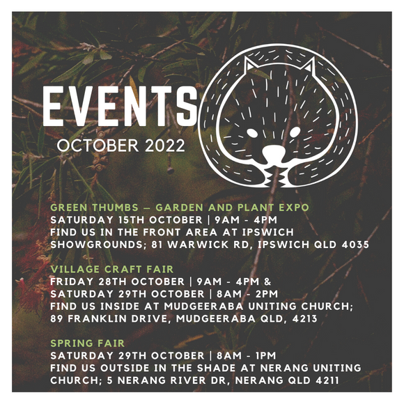 Wombat Brain Events October 2022. Cute, round Wombat Brain wombat logo on Eucalyptus leaves background. 