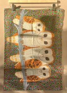 Cotton tea towel featuring licensed Aboriginal artwork, ethically printed in India using water-based inks—gentle on fabric and planet.