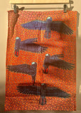 Cotton tea towel featuring licensed Aboriginal artwork, ethically printed in India using water-based inks—gentle on fabric and planet.