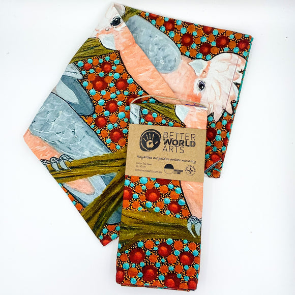 Cotton Tea Towel - Galahs Design by Kathleen Buzzacott