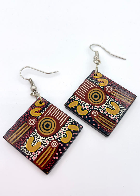 Ceramic Earrings - Piltati Tjukurpa Design