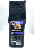 Black packaging of drinking chocolate with a visible brand label on a white background